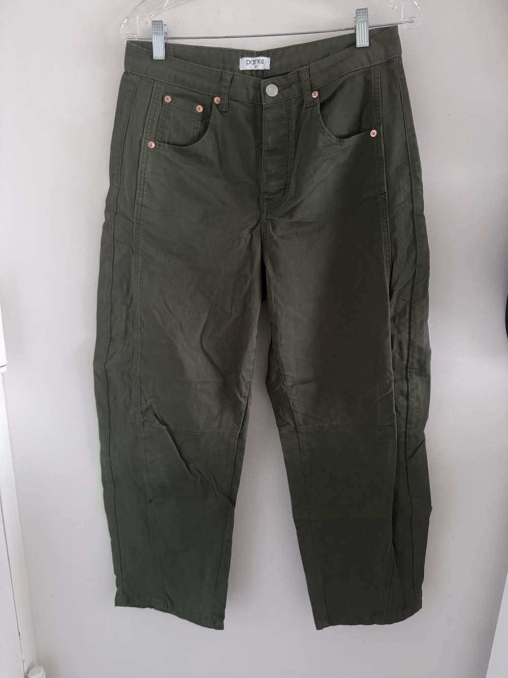 Parke cotton twill horseshoe pants in army green